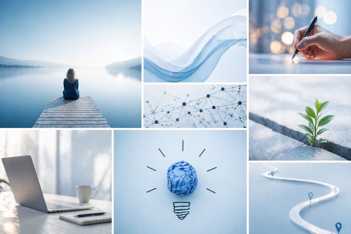Bildcollage für Struktur, Klarheit und digitale Arbeit